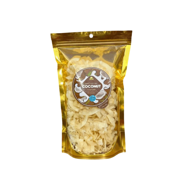 Crispy roasted coconut, less sweet